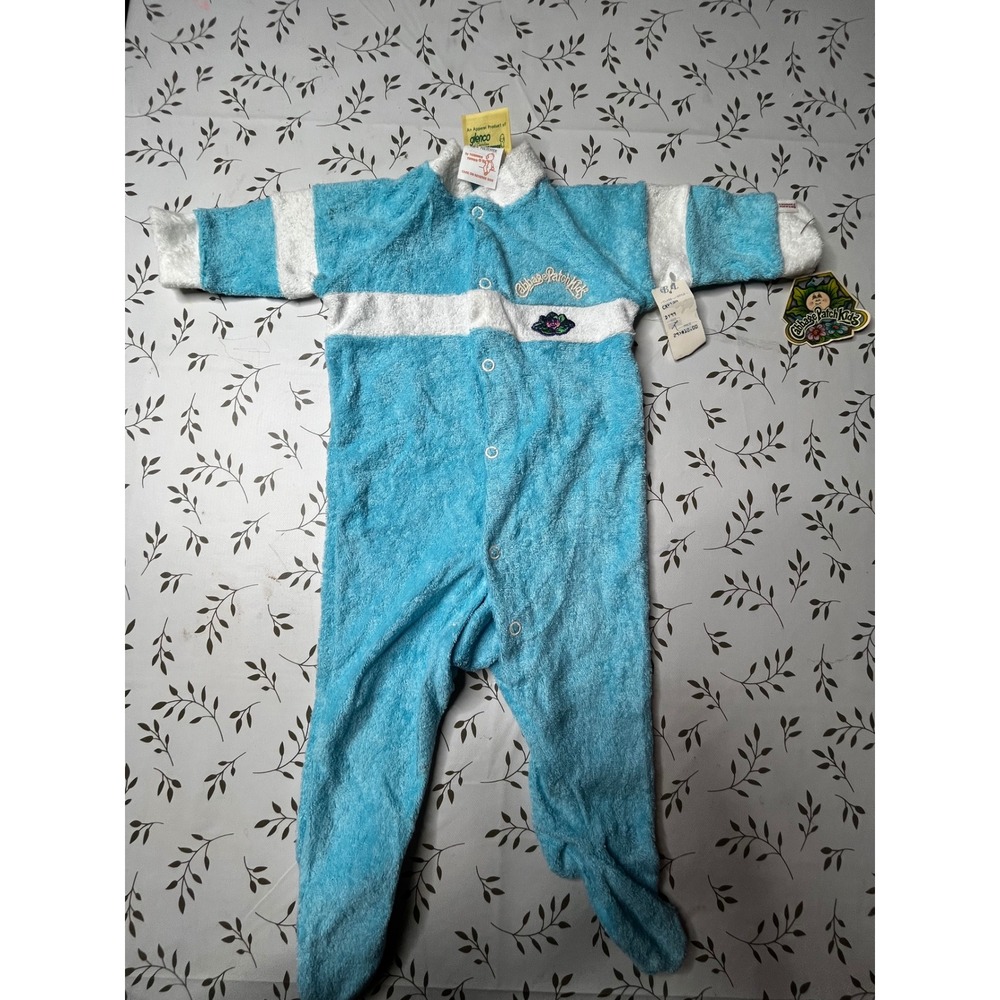 Vintage 1983 Cabbage Patch Kids Blue Terry Footed Sleeper Romper Glenco 0-3M NWT